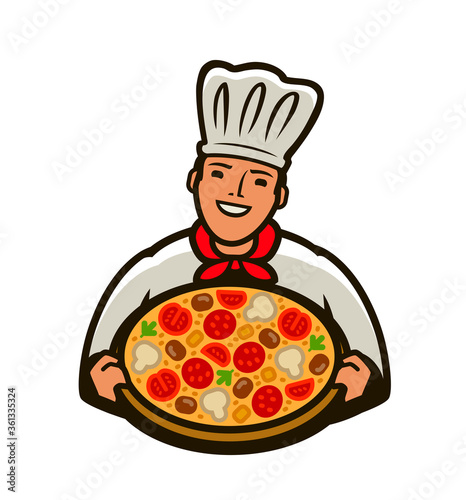 Chef with pizza logo. Menu design for cafe and restaurant