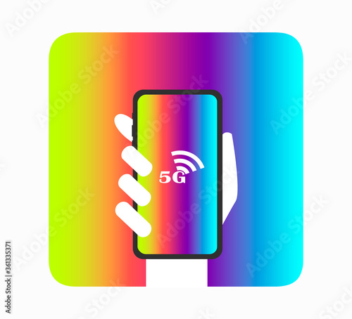 5G Vector Icon. 5th Generation Wireless Internet Network Connection Information Technology Illustration. hand with smartphone
