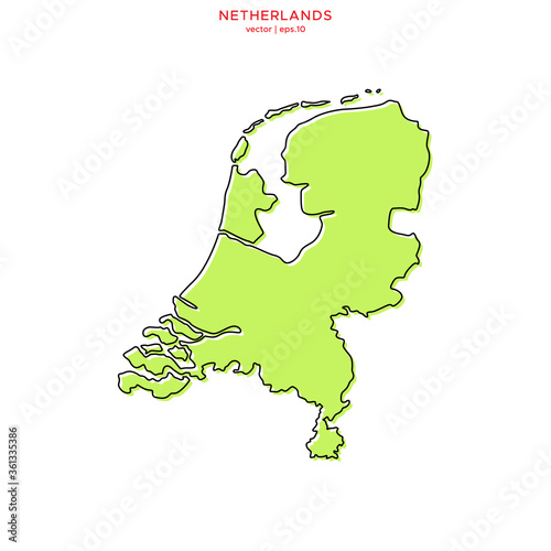 Green Map of Netherlands with Outline Vector Design Template. Editable Stroke