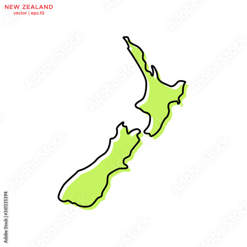 Green Map of New Zealand with Outline Vector Design Template. Editable Stroke