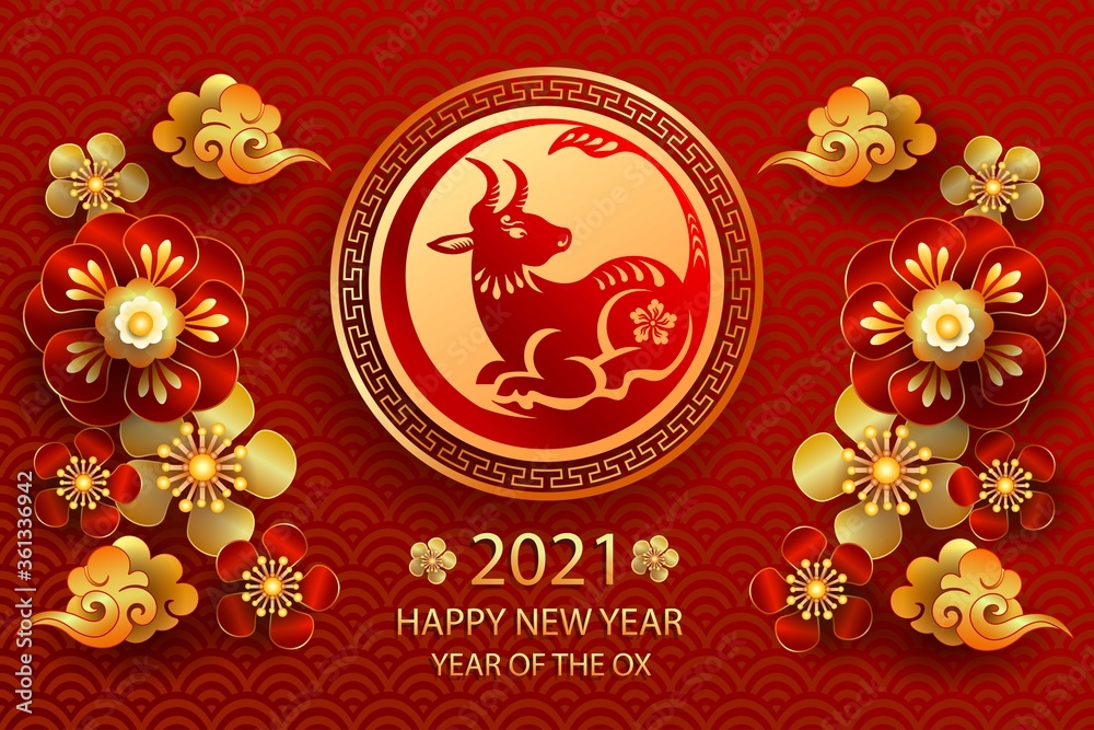 Happy new year 2021 / Chinese new year / Year of the ox / Zodiac sign for greetings card, invitation, posters, brochure, calendar, flyers, banners.