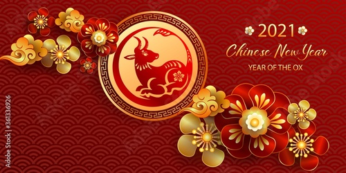 Happy new year 2021 / Chinese new year / Year of the ox / Zodiac sign for greetings card, invitation, posters, brochure, calendar, flyers, banners.