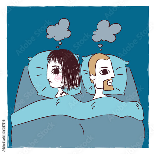 sad couple having insomnia after dispute - Depression stress hypersensitivity character theme 