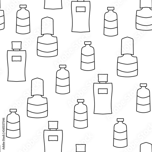 Seamless pattern with Perfume cosmetics nail polish bottles. Can use for design adult coloring book , scrap-booking, sites and perfume shops