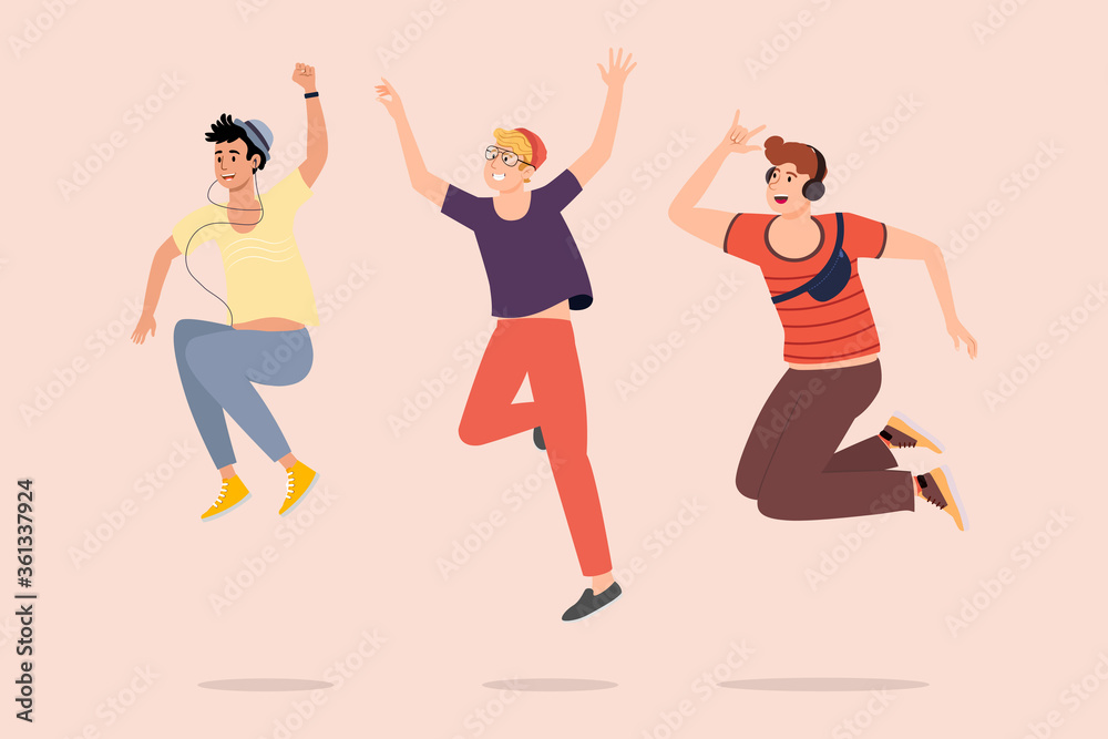 set of funny characters. Happy people jump