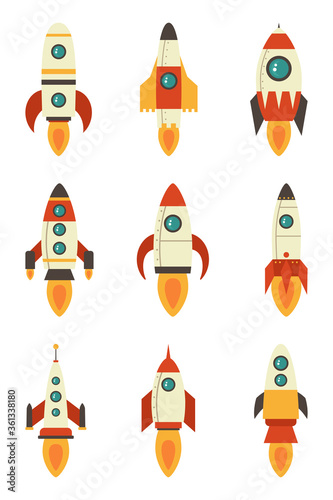 Set of rockets on a white isolated background. Vector illustration eps 10