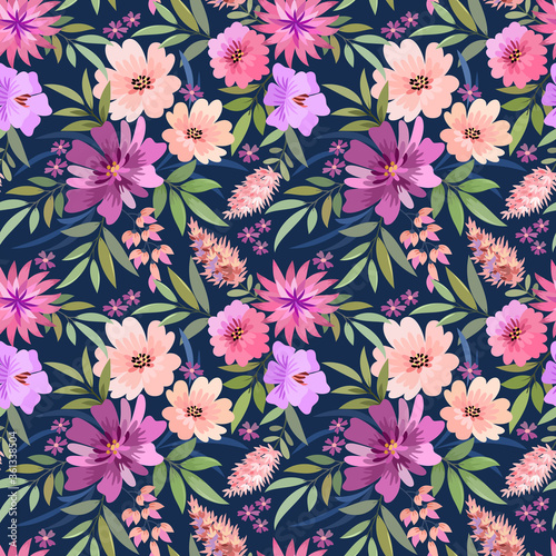 Wallpaper Mural Colorful hand draw flowers seamless pattern for fabric textile wallpaper. Torontodigital.ca