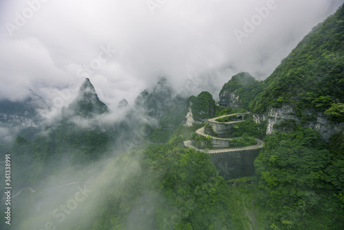 Natural scenery of Tianmen Mountain in Zhangjiajie, Changsha, Hunan Province, China, with green natural background.