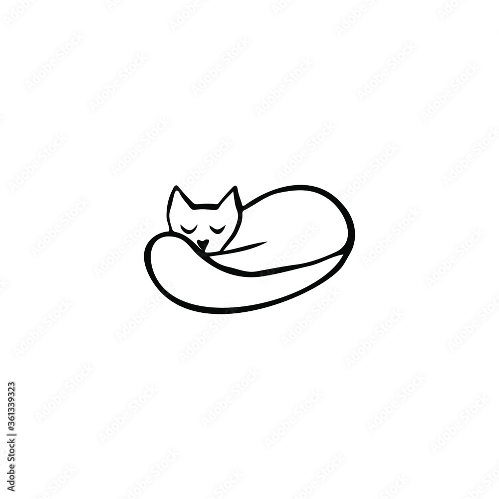 Fototapeta premium Single vector doodle element isolated on white background. Sleeping cat