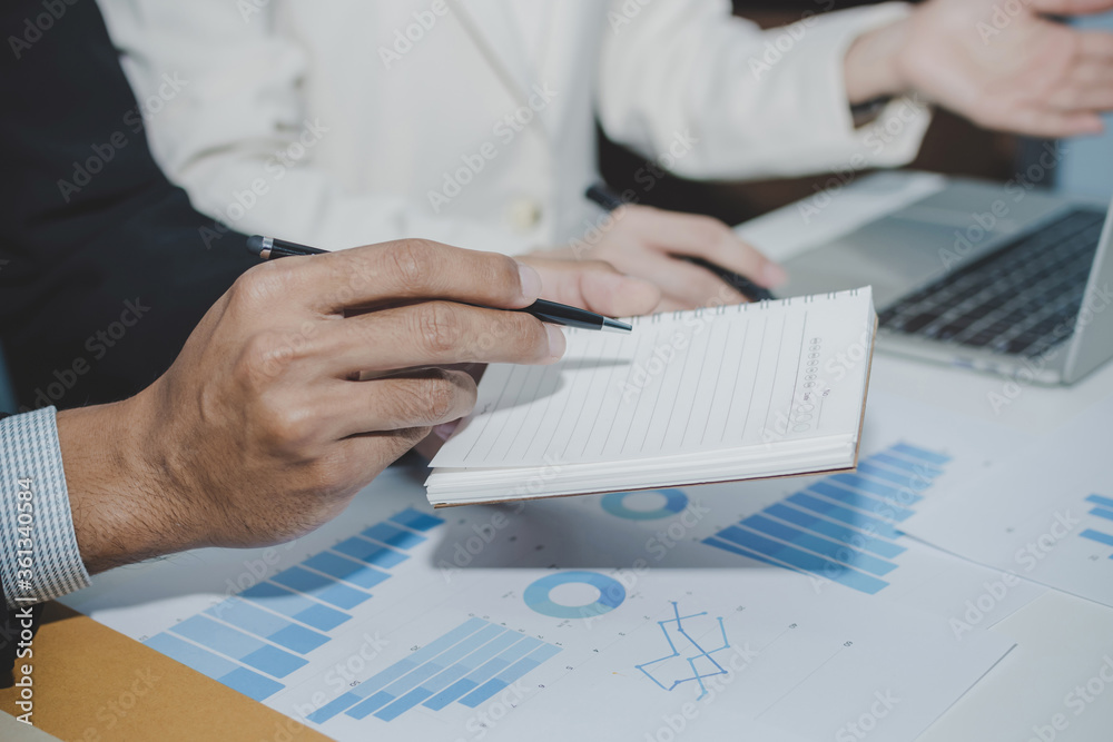 Fototapeta premium group business people meeting and planning about strategy finance business with document report on desk in meeting room office, partner, leadership, brainstorming, company meeting, financial concept