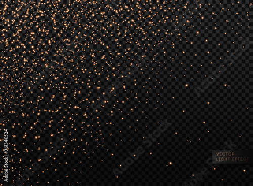 Glitter gold background with dazzling lights. Sequins pattern on a transparent backdrop.