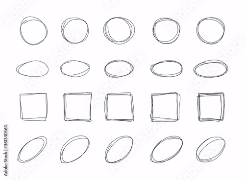 Hand drawn different shape line sketch set. Vector illustration.