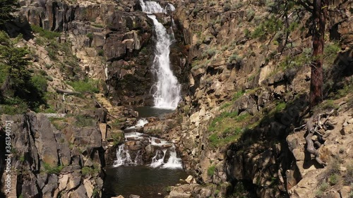 Spectacular waterfall in the Sierra Nevada Mountains of central California. Although virtually unknown, this waterfall is completely open for public use under Land Trust property management.