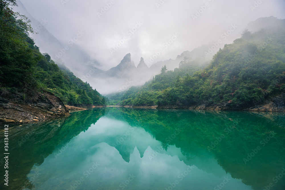 Natural scenery of Tianmen Mountain in Zhangjiajie, Changsha, Hunan Province, China, with green natural background.