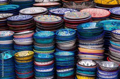 Colorful ceramic plates for sale in Marrakech, Morocco
