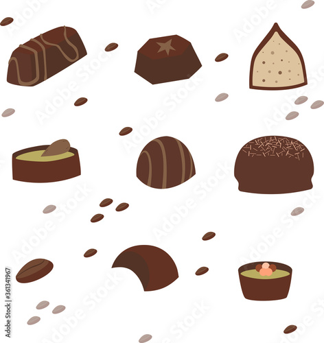 Set of chocolate candies with filling.