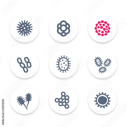 bacteria, microbes and viruses icons set, vector pictograms