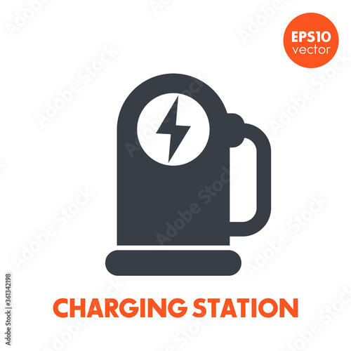 car charging station icon on white, charger for ev