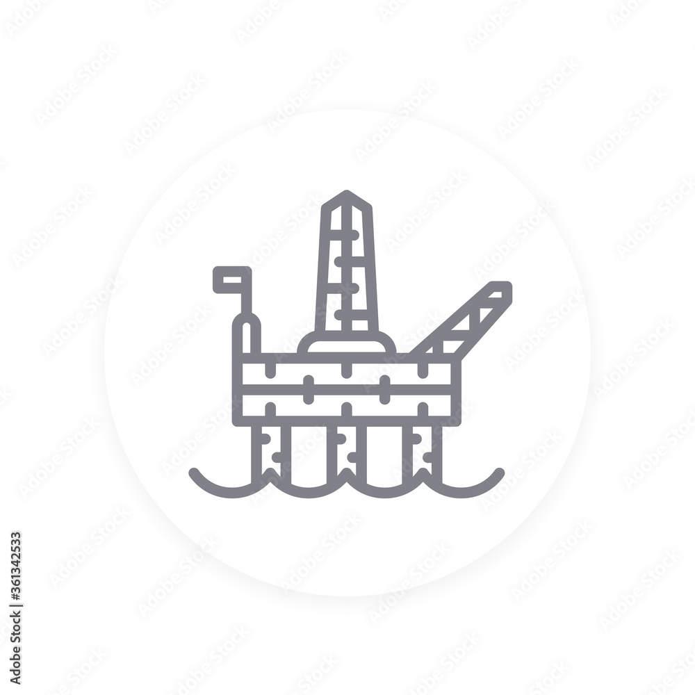 oil drilling platform linear icon, offshore gas production rig