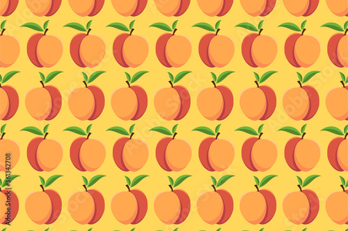 Nectarine pattern on yellow background. Bright fruit background