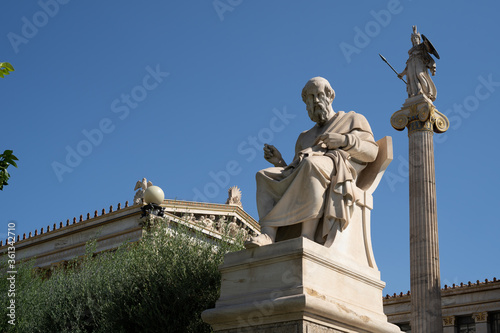 Statues of Plato and Athena in Athens, Greece