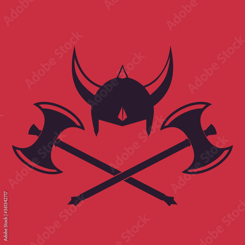 Vikings Helmet and crossed battle axes