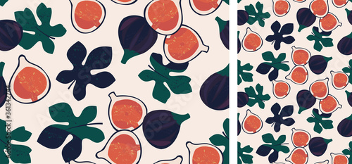 Vector seamless pattern with figs and leaves