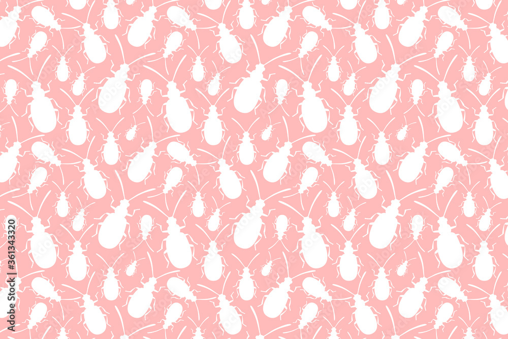 White bug shape. White insects shapes pattern on a pink background.