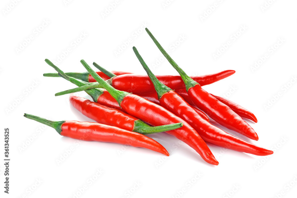 Hot red chili peppers isolated on white background