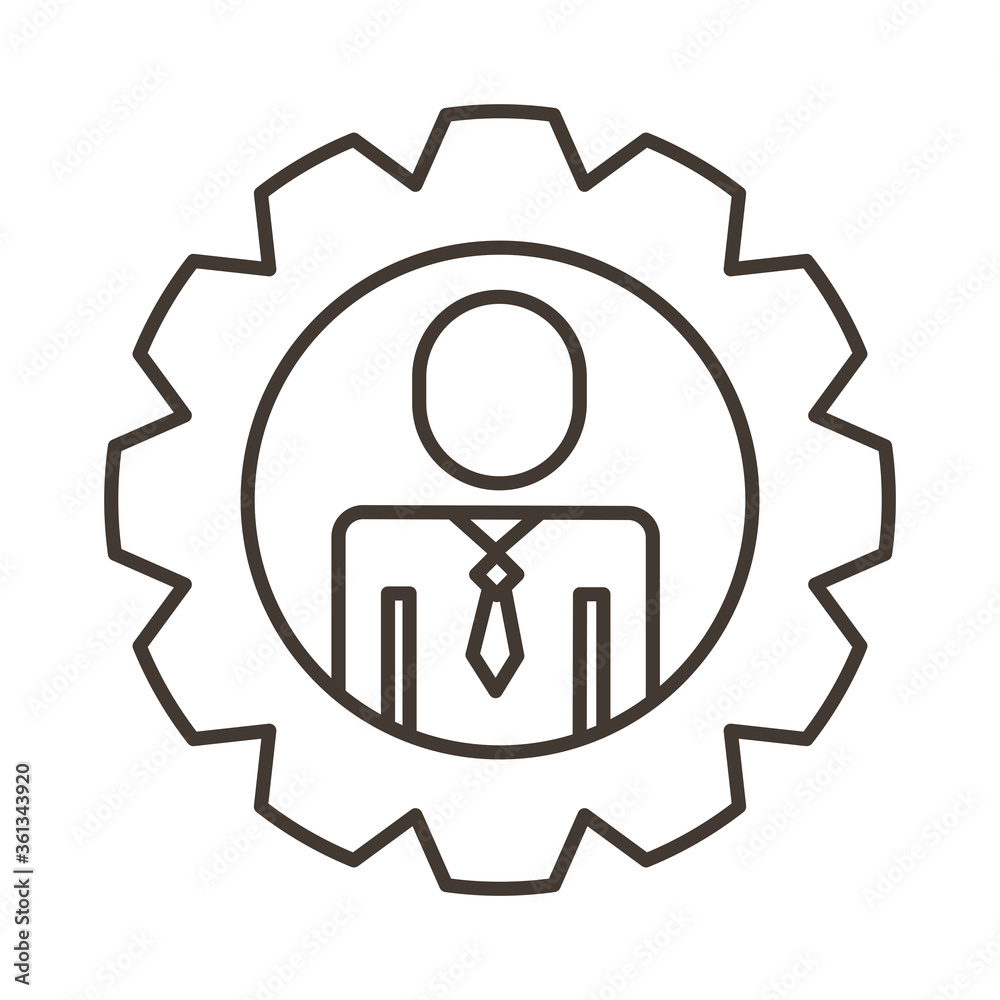 businessman figure with gear line style icon businessman figure with gear line style icon