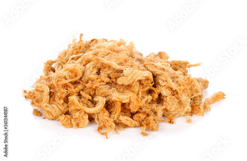 Dried shredded pork on white background