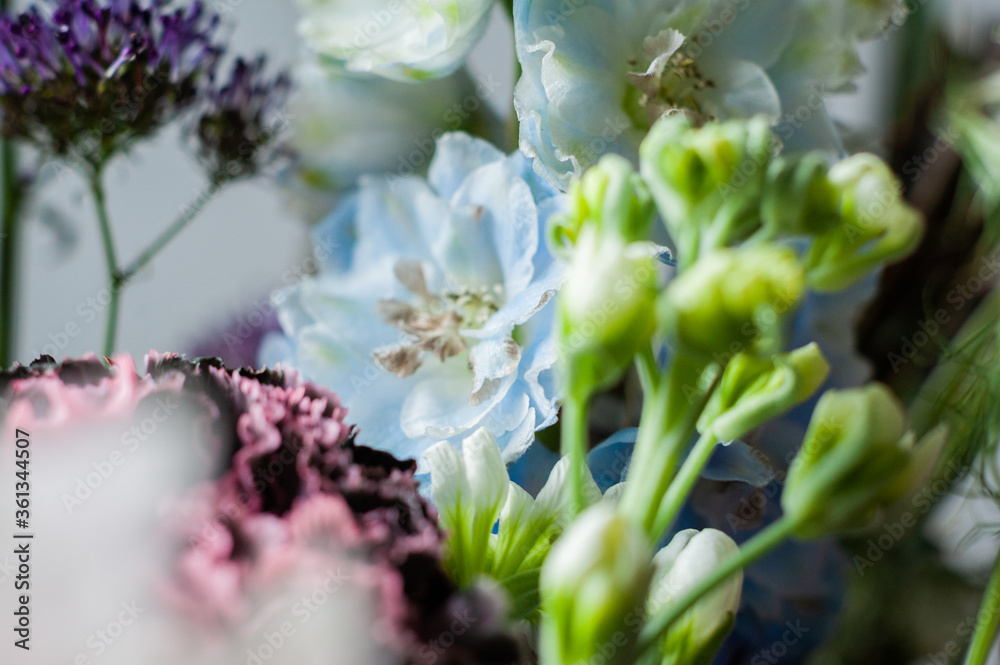 Bouquet of flowers. Stylish bouquet. Macro photos of different colors. Selective focus. Artistic style. Bouquet of flowers. Stylish bouquet. Macro photos of different colors. Selective focus. Artistic style.