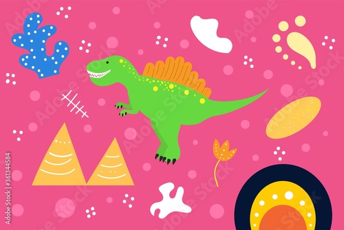 Cute Illustration art Dinosaurs pattern background. can be applied on the watch, totebag. souvenirs, tshirt, stickers, phone cases, pillows, laptop skins, travel mugs, masks, pin buttons and so on