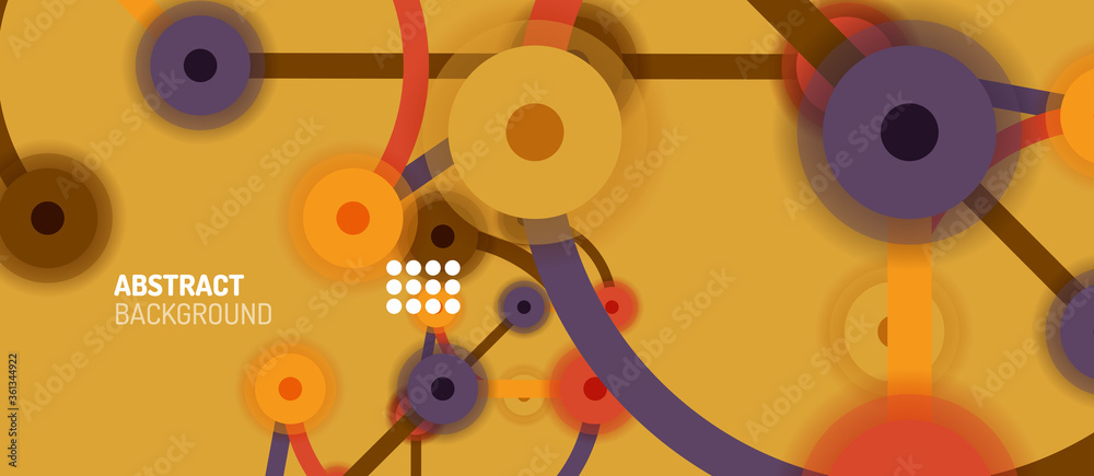 Fototapeta premium Flat style geometric abstract background, round dots or circle connections on color background. Technology network concept.