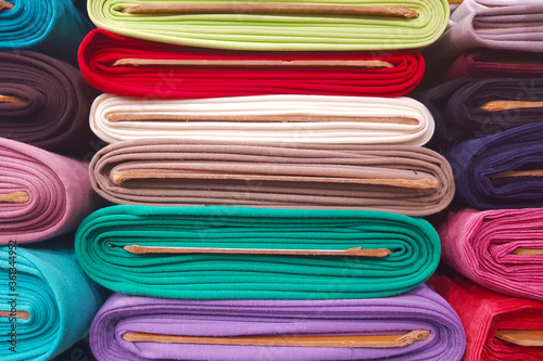 Colorful fabric samples in the store