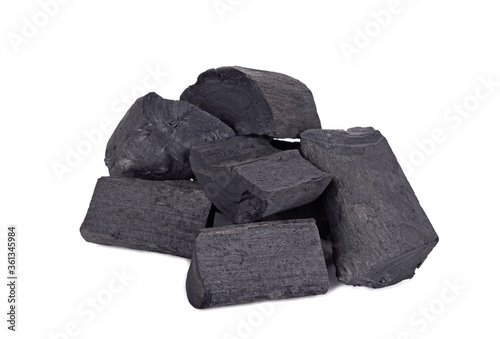 Natural wood black charcoal a on white background