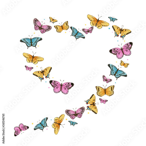 Watercolor butterfly heart frame