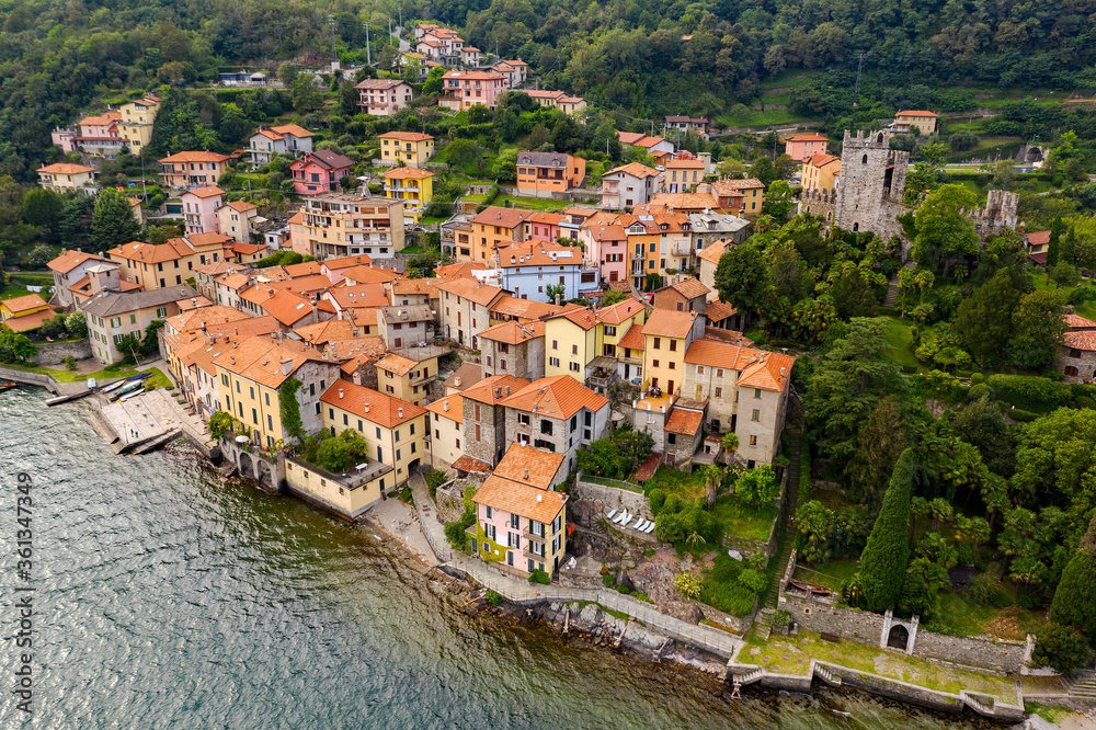 Como lake, Italy, town of Santa Maria Rezzonico, aerial view