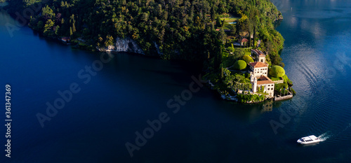 Villa del Balbianello (1787), Lenno, Lake Como, Italy, Panoramic Aerial View 