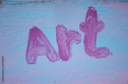 The word arb purple paint on a blue background children's inscription 