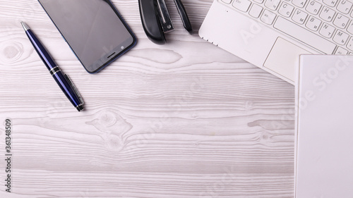 working or studying space. desk. top view. minimalism style