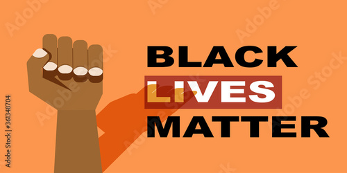 Black lives matter banner. Flat style fist raised up