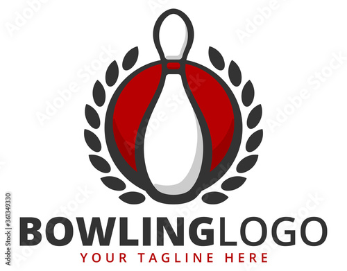 Bowling logo vector template with bowling ball and pins.