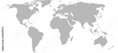 Sri Lanka map isolated on world map. Light gray background. Business concepts and backgrounds.