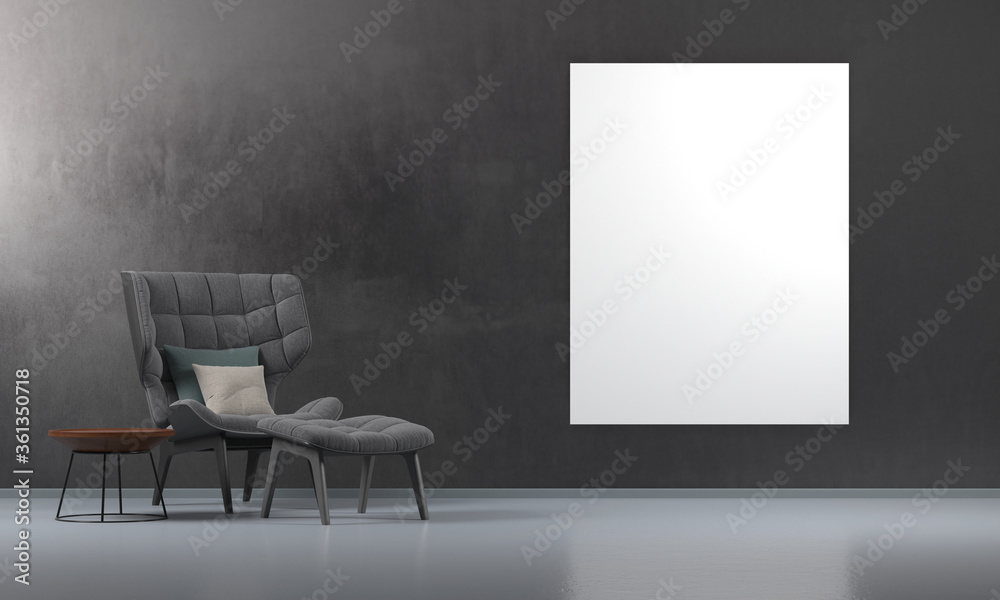 3d render of agrungy concrete room with a grey day bed an art canvas 3d render of agrungy concrete room with a grey day bed an art canvas
