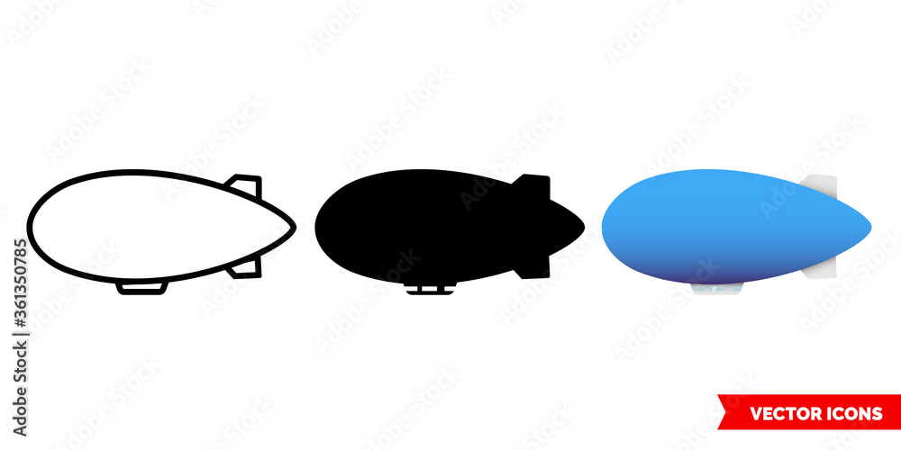 Fototapeta premium Airship icon of 3 types. Isolated vector sign symbol.