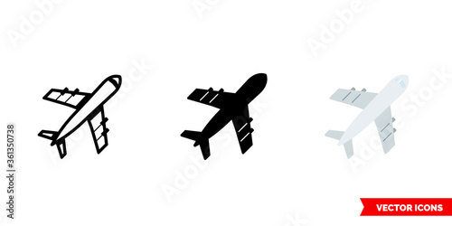 Airplane icon of 3 types. Isolated vector sign symbol.
