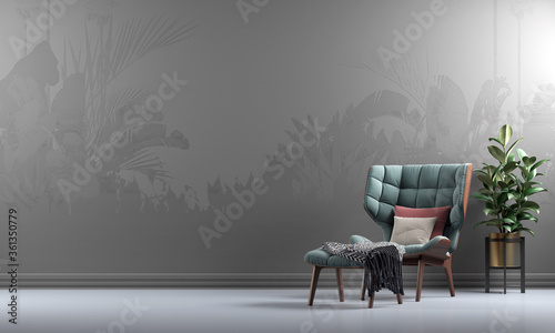 Fototapeta Naklejka Na Ścianę i Meble -  Mock up minimal lounge and living room interior background, natural pattern wall , 3d render