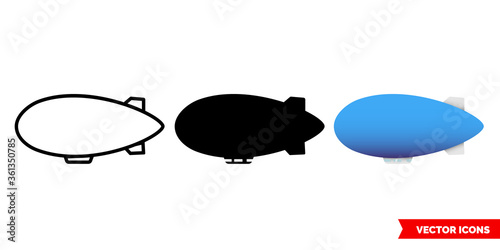 Airship icon of 3 types. Isolated vector sign symbol.