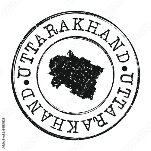 Uttarakhand India Map Postmark. Silhouette Postal Passport. Stamp Round Vector Icon. Vintage Postage Design.